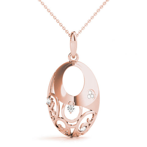 Rose gold Oval Filigree Pendant with Round Diamond Prong Setting