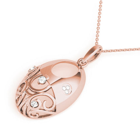 Rose gold Oval Filigree Pendant with Round Diamond Prong Setting