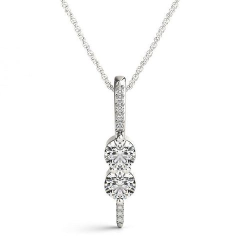 White gold Round Diamond Prong Set Vertical Pendant