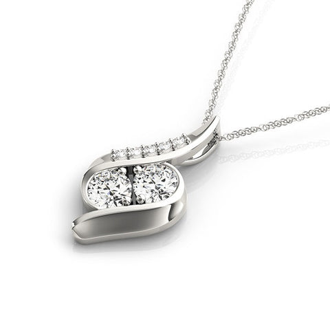 White gold Round Diamond Double Stone Channel Set Pendant