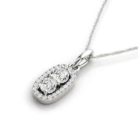 White gold Halo Round Brilliant Double Stone Pendant
