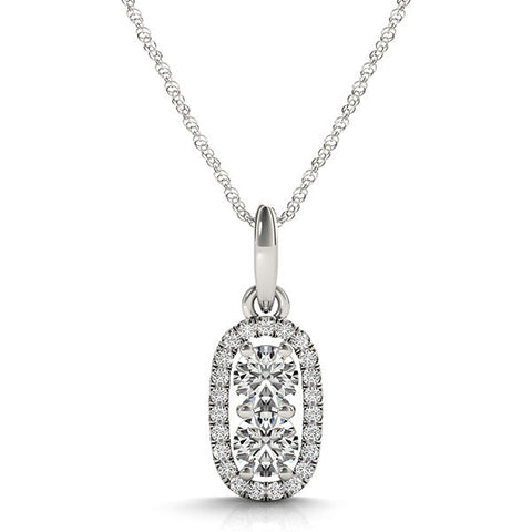 White gold Halo Round Brilliant Double Stone Pendant