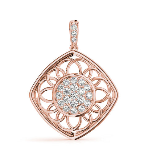 Rose gold Round Cluster Diamond Prong Set Pendant
