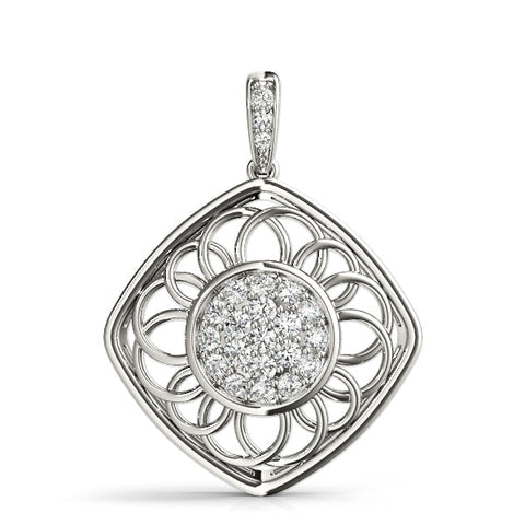 White gold Round Cluster Diamond Prong Set Pendant