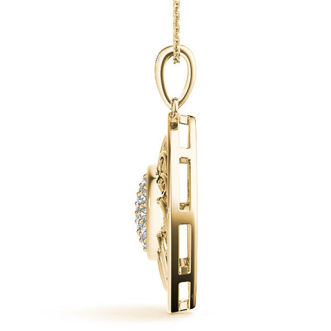 Yellow gold Round Cluster Diamond Prong Set Pendant