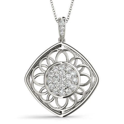 White gold Round Cluster Diamond Prong Set Pendant