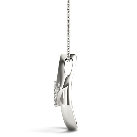 White gold Round Cluster Diamond Prong-Set Teardrop Pendant