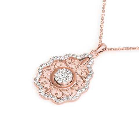 Rose gold Round Diamond Halo Pendant with Filigree Design