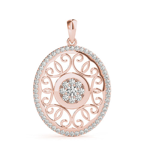 Rose gold Round Halo Filigree Pendant with Pavé Setting