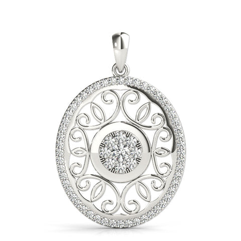 White gold Round Halo Filigree Pendant with Pavé Setting