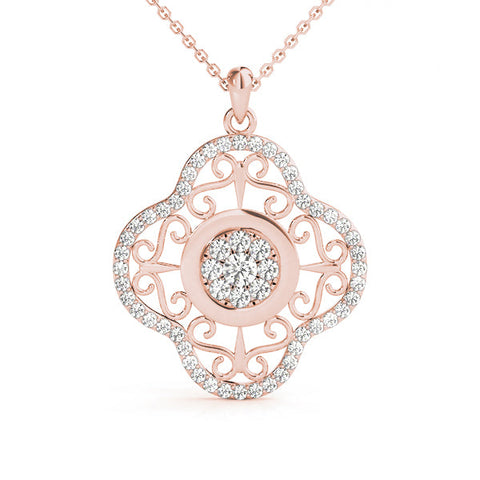 Rose gold Round Cluster Diamond Pendant with Pavé and Scroll Prong Setting