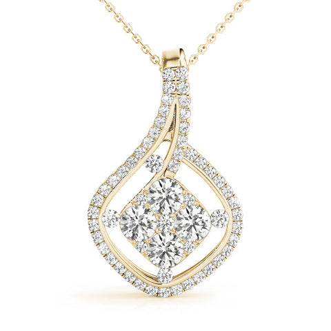 Yellow gold Pavé Cushion Diamond Cluster Pendant