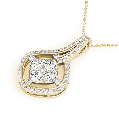 Yellow gold Pavé Cushion Diamond Cluster Pendant