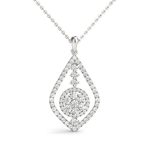 Silver Round Diamond Halo Pendant with Pavé Setting