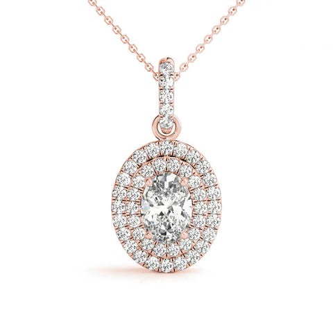 Rose gold Oval Double Halo Diamond Pendant with Prong Setting
