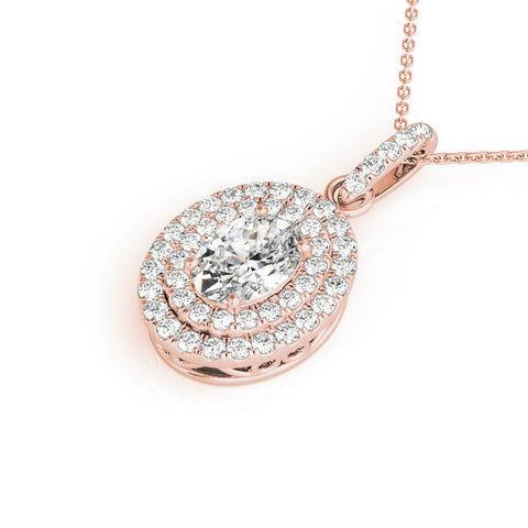 Rose gold Oval Double Halo Diamond Pendant with Prong Setting