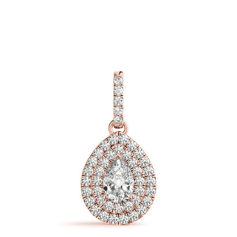 Rose gold Double Halo Pear Diamond Pendant with Pavé Setting
