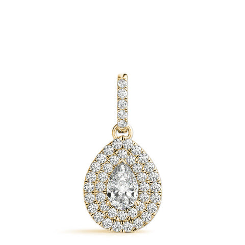 Yellow gold Double Halo Pear Diamond Pendant with Pavé Setting