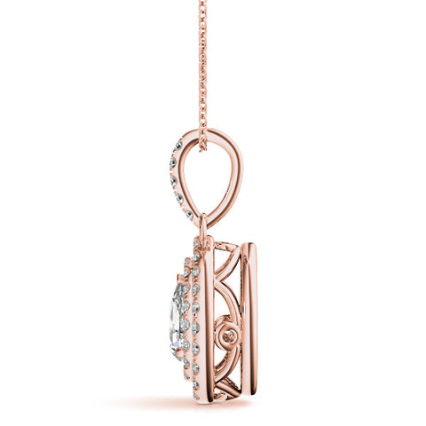 Rose gold Double Halo Pear Diamond Pendant with Pavé Setting
