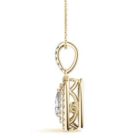 Yellow gold Double Halo Pear Diamond Pendant with Pavé Setting