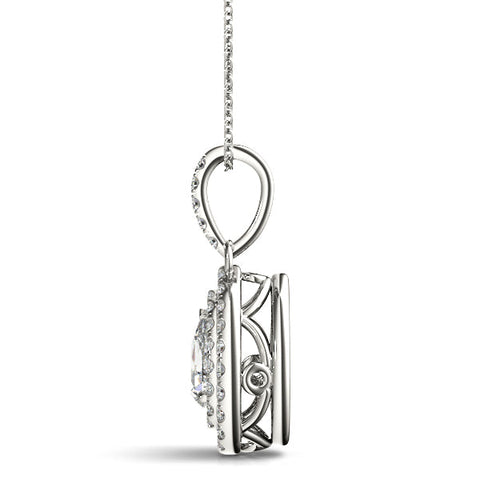 White gold Double Halo Pear Diamond Pendant with Pavé Setting
