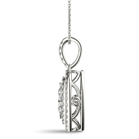 White gold Marquise Diamond Halo Pendant with Pavé Setting