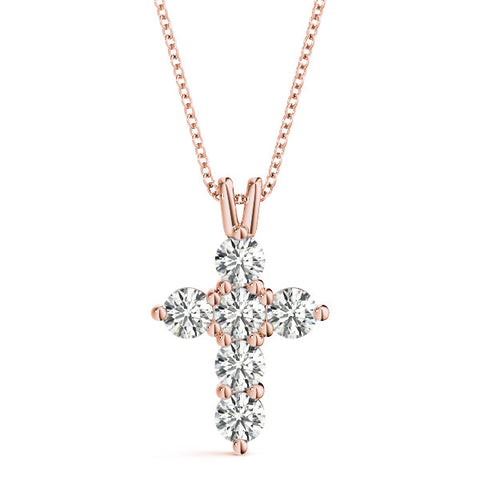 Rose gold Round Diamond Prong Set Cross Pendant