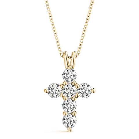 Yellow gold Round Diamond Prong Set Cross Pendant
