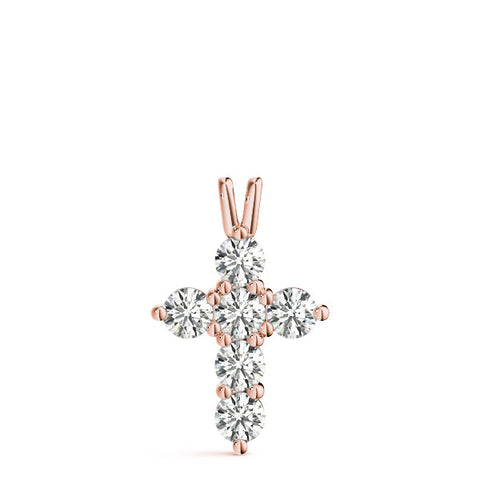 Rose gold Round Diamond Prong Set Cross Pendant