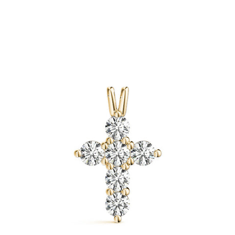 Yellow gold Round Diamond Prong Set Cross Pendant