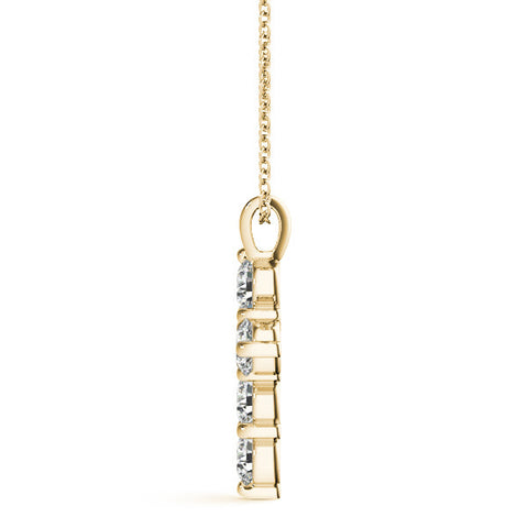 Yellow gold Round Diamond Prong Set Cross Pendant