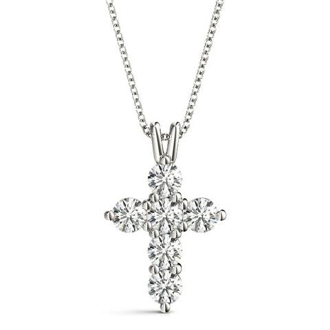 White gold Round Diamond Prong Set Cross Pendant