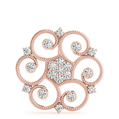 Rose gold Milgrain Diamond Round Swirl Pendant with Prong Setting