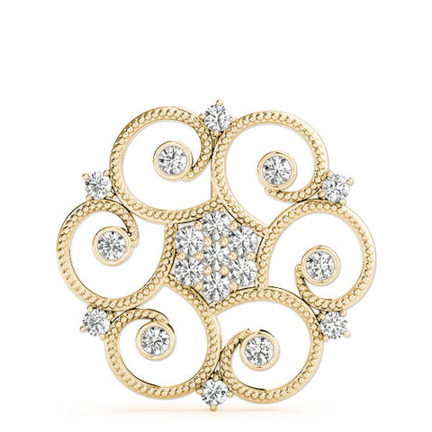 Yellow gold Milgrain Diamond Round Swirl Pendant with Prong Setting