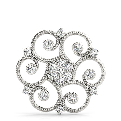 White gold Milgrain Diamond Round Swirl Pendant with Prong Setting