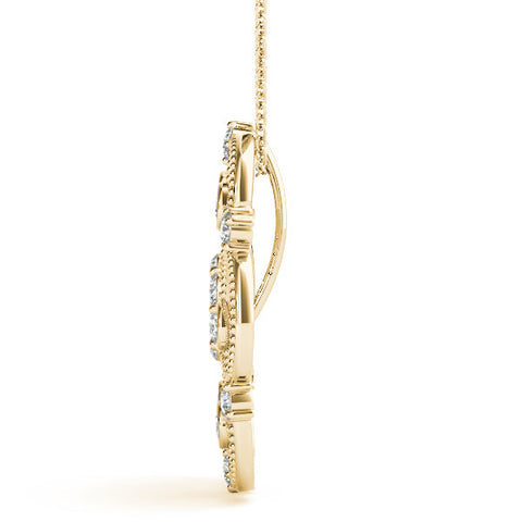 Yellow gold Milgrain Diamond Round Swirl Pendant with Prong Setting
