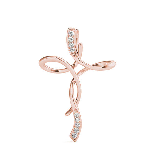 Rose gold Pavé Round Diamond Twist Cross Pendant