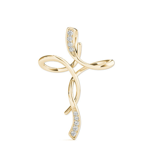 Yellow gold Pavé Round Diamond Twist Cross Pendant