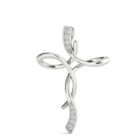 White gold Pavé Round Diamond Twist Cross Pendant