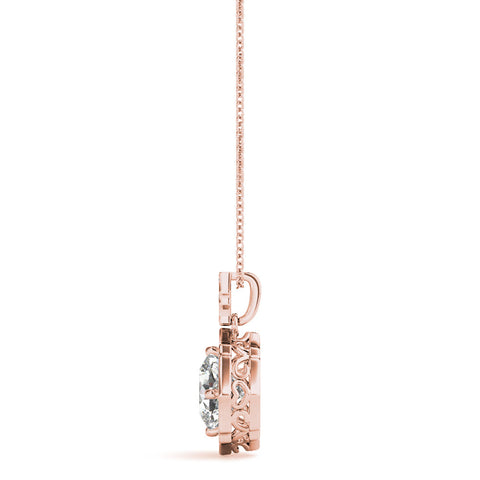 Rose gold Round Diamond Halo Pendant with Milgrain Prong Setting
