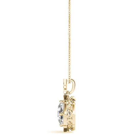 Yellow gold Round Diamond Halo Pendant with Milgrain Prong Setting