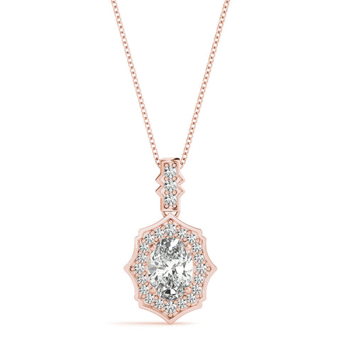 Rose gold Oval Diamond Halo Pendant with Milgrain Prong Setting