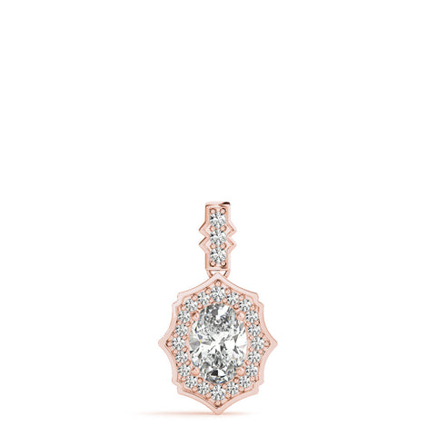 Rose gold Oval Diamond Halo Pendant with Milgrain Prong Setting