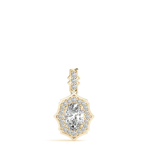Yellow gold Oval Diamond Halo Pendant with Milgrain Prong Setting