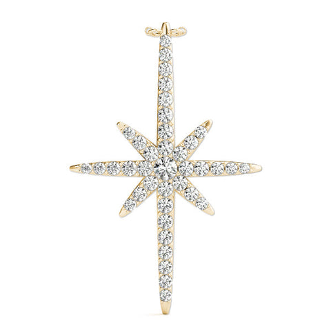 Yellow gold Pavé Round Diamond Starburst Pendant with Prong Setting