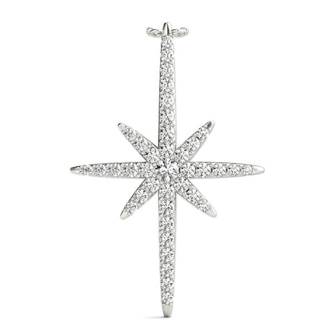 White gold Pavé Round Diamond Starburst Pendant with Prong Setting