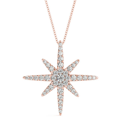 Rose gold Pavé Round Diamond Starburst Pendant with Four-Prong Setting