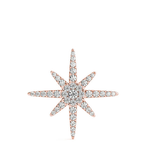 Rose gold Pavé Round Diamond Starburst Pendant with Four-Prong Setting