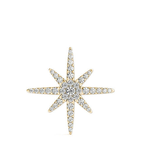 Yellow gold Pavé Round Diamond Starburst Pendant with Four-Prong Setting