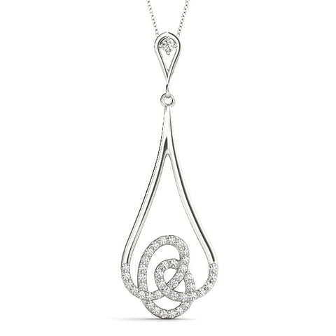 White gold Teardrop Diamond Pavé Pendant with Round Brilliant Cut